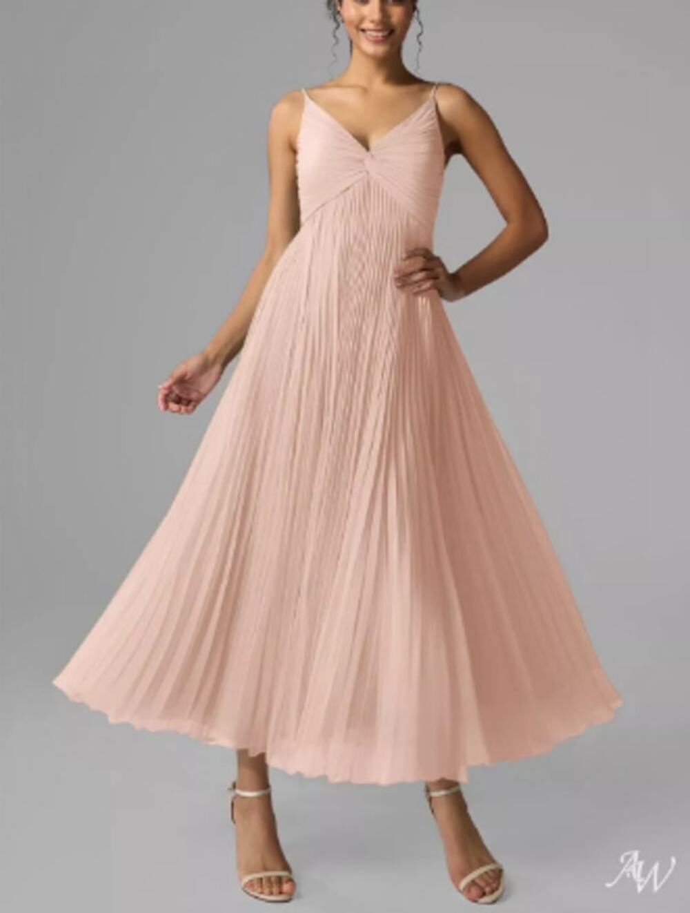 AW BRIDAL SZ 10 L pearl pink Kaylee chiffon formal party midi dress NEW b53